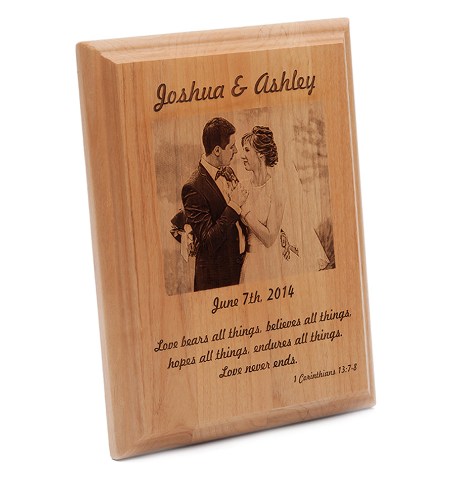 Laser engraved wood plaque portrait style