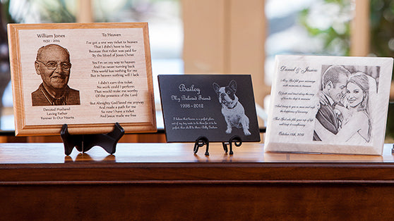 memory plaques on table