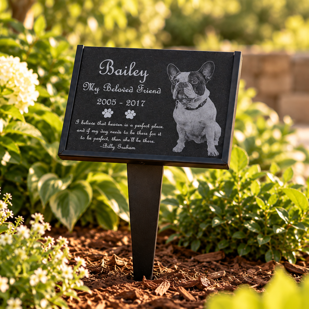 Granite Dog Memorial Plaque with Garden Stake